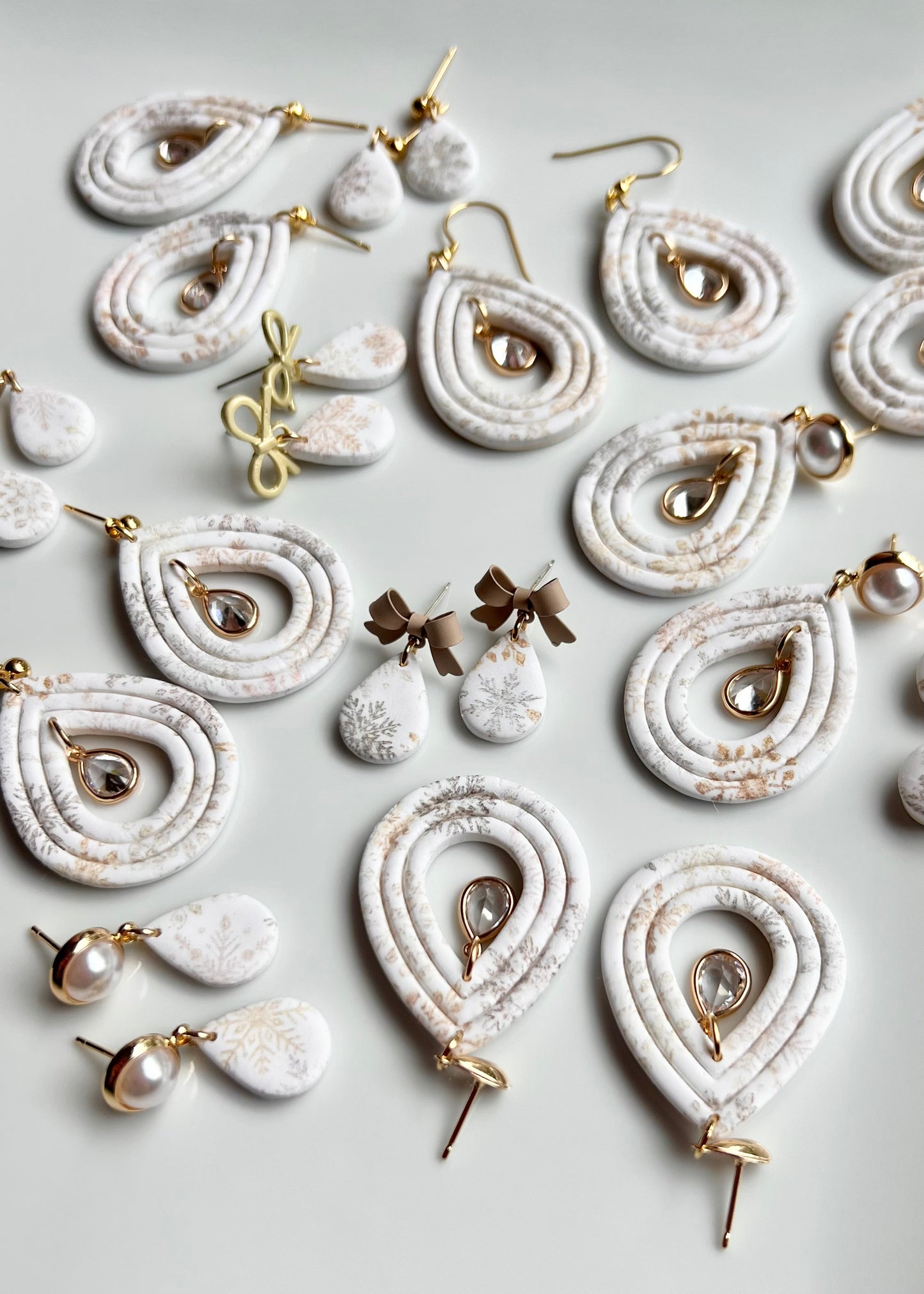 The Frost | Snowflake Patterned Gem Teardrop Clay Earrings