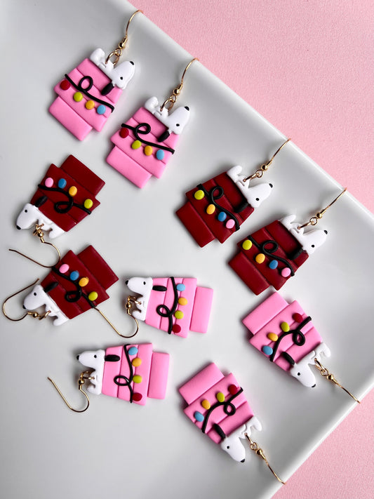 The Snoopi | Sleepy Doghouse and Christmas Lights Clay Earrings