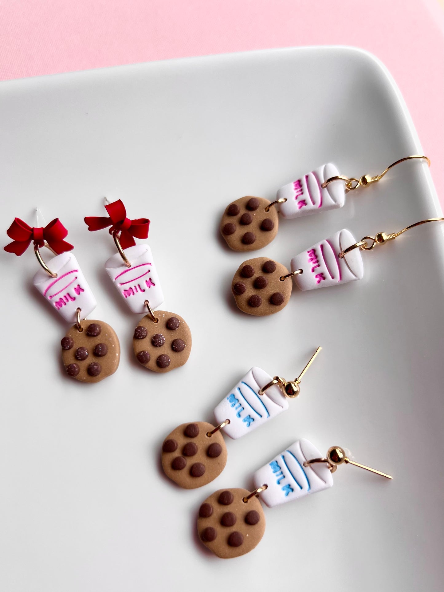 The Midnight Snack | Milk and Cookies Clay Earrings