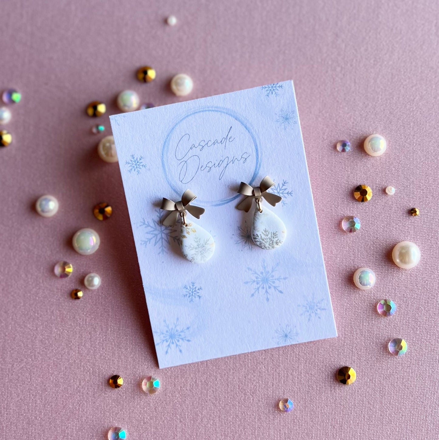 The Icicle | Snowflake Patterned Teardrop Clay Earrings