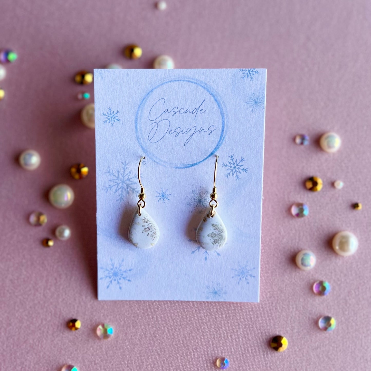 The Icicle | Snowflake Patterned Teardrop Clay Earrings