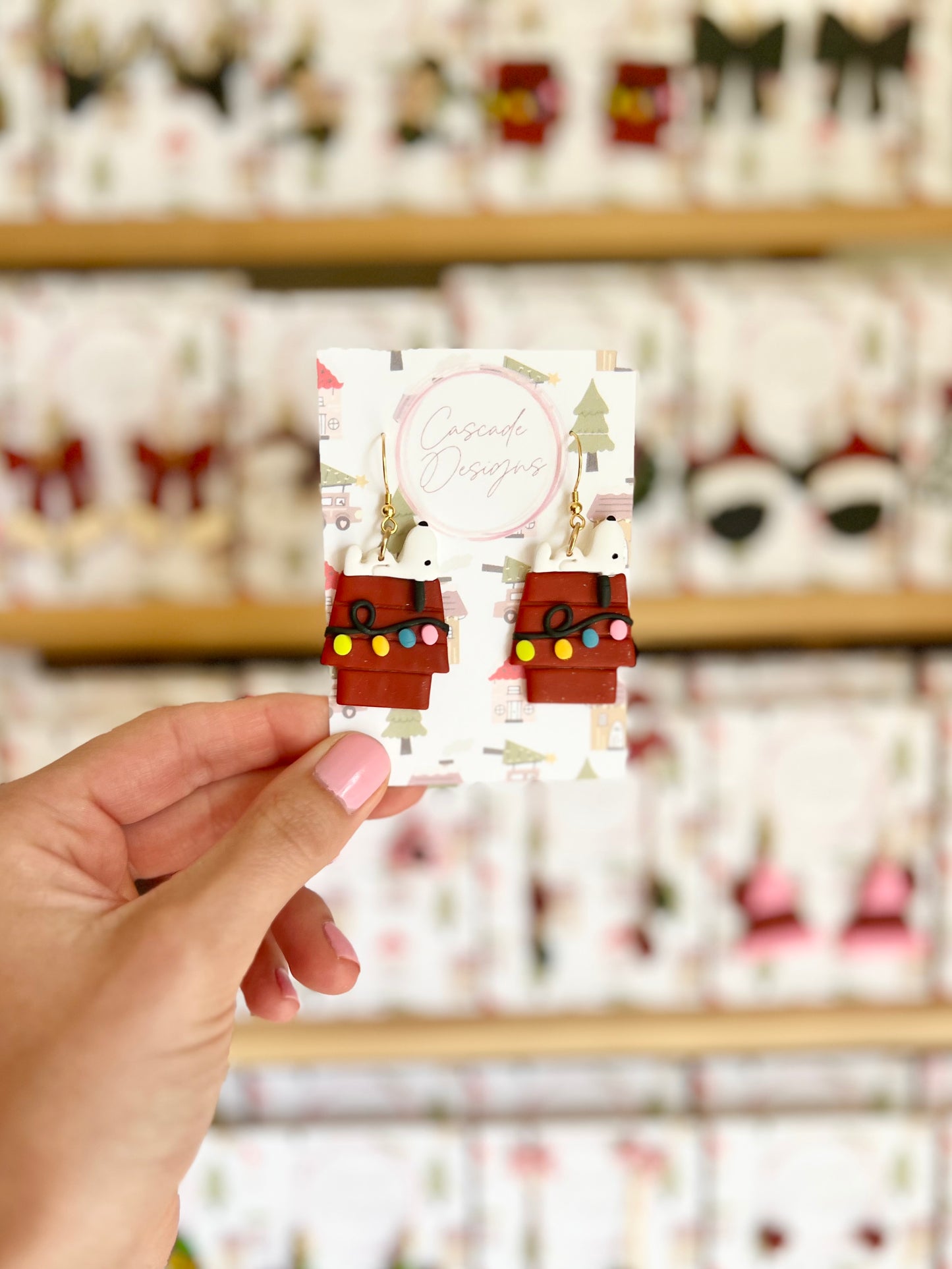 The Snoopi | Sleepy Doghouse and Christmas Lights Clay Earrings