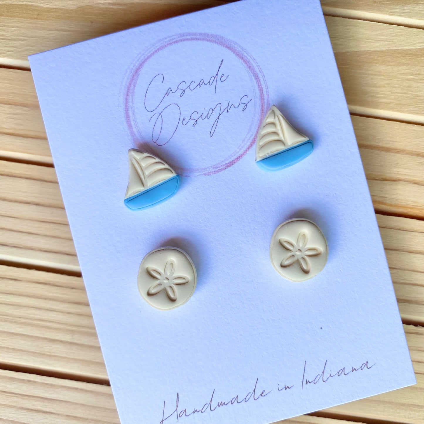 The Sunni | Sand Dollar and Sailboat Clay Earring Studs - Set of 2