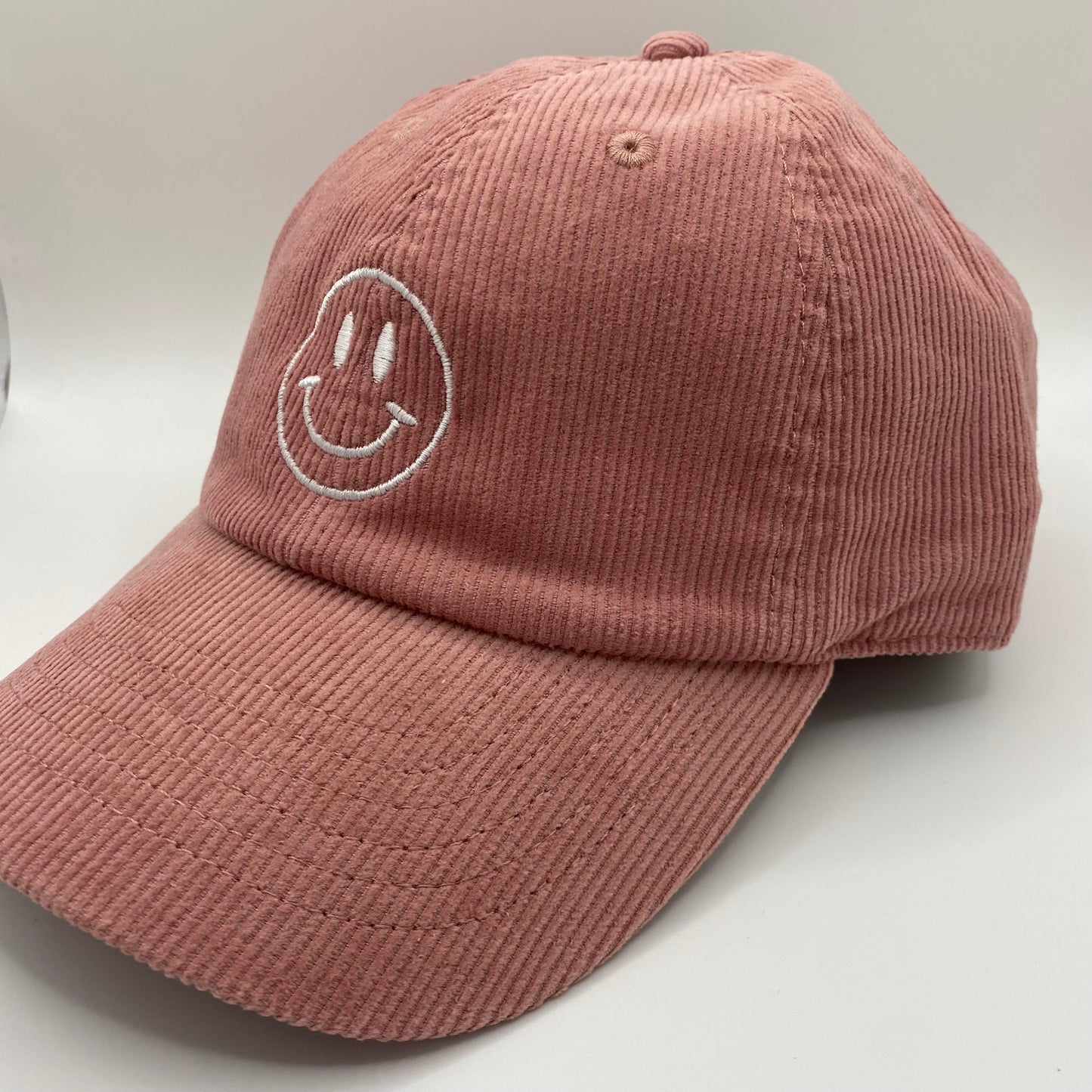 Smiley Face Embroidered Corduroy Baseball Hat