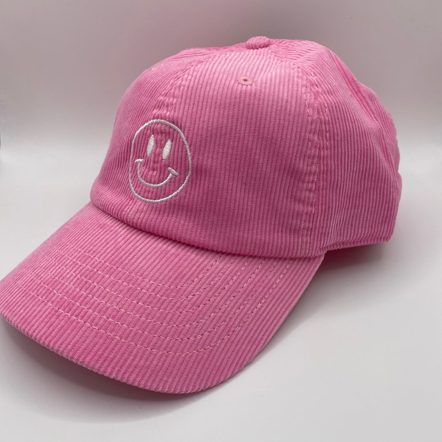 Smiley Face Embroidered Corduroy Baseball Hat