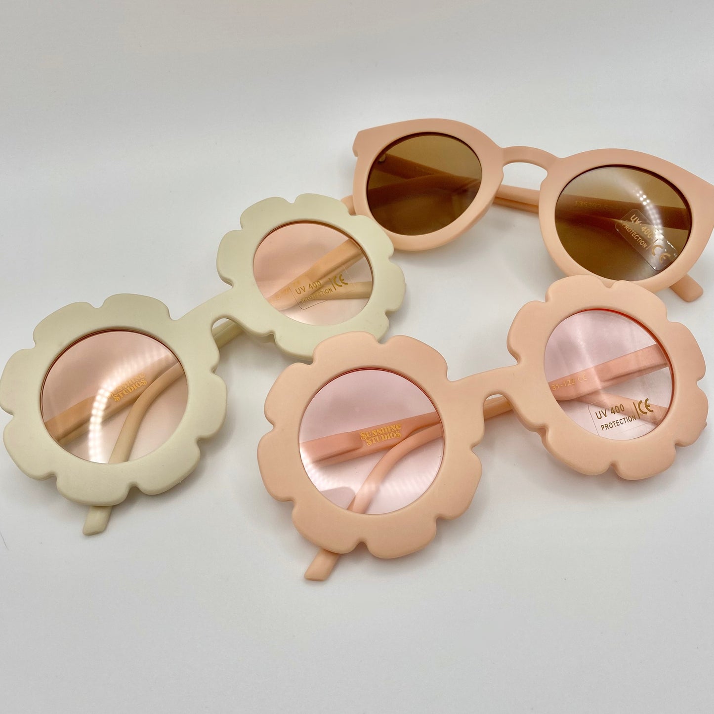 Kids Pink and Ivory Flower Power Sunglasses