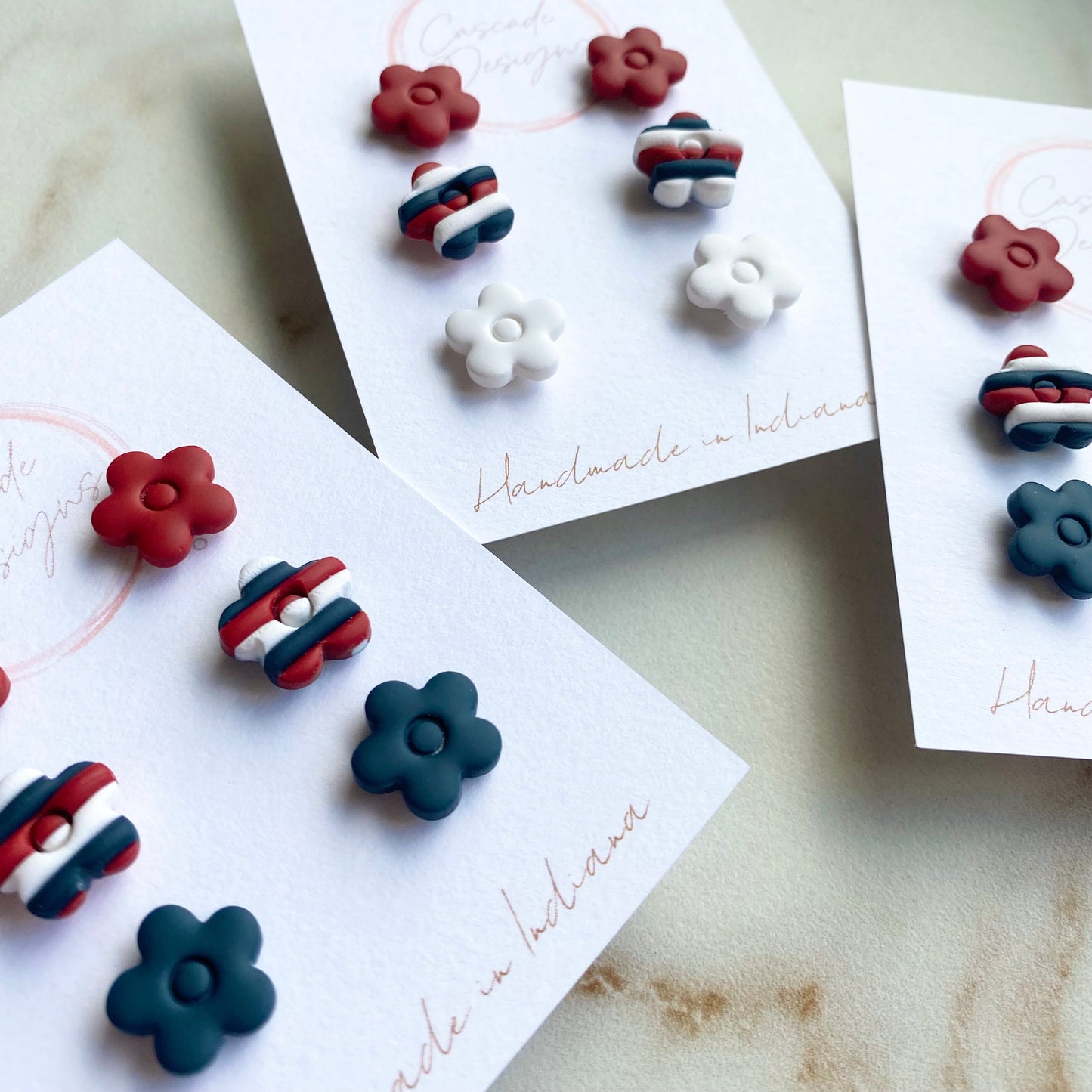 The April Patriotic | Mini Flower Clay Earring Studs - Set of 3