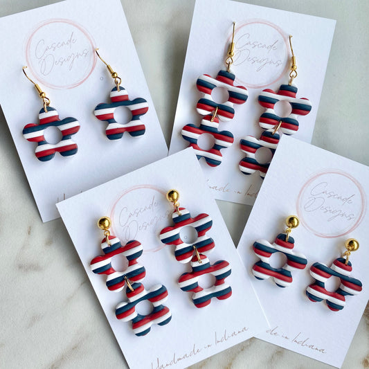The Izzy Patriotic | Striped Flower Clay Earrings