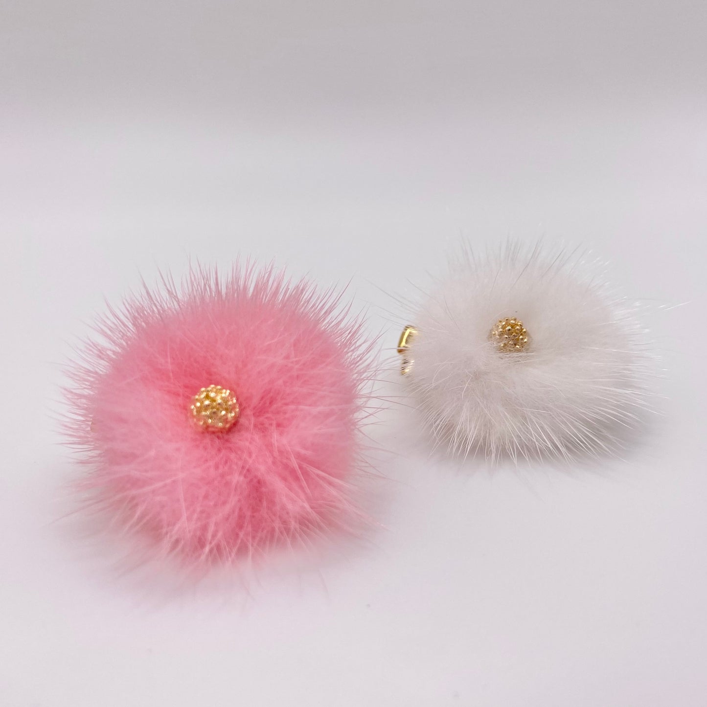 Pink and White Puffy Barrettes - Set of 2