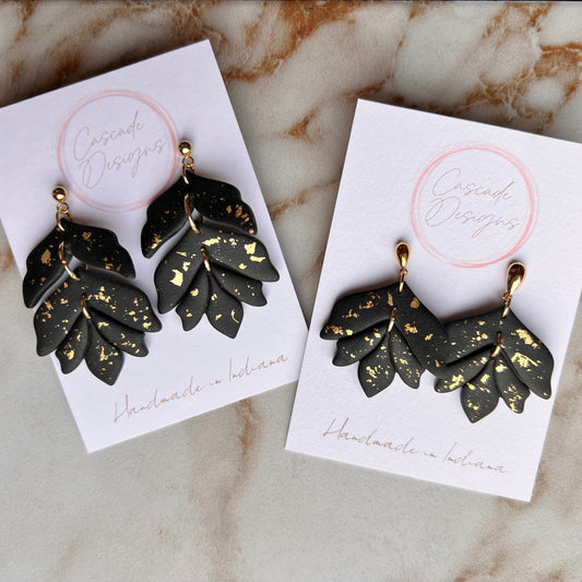 The Claire | Black and Gold Flake Clay Earrings