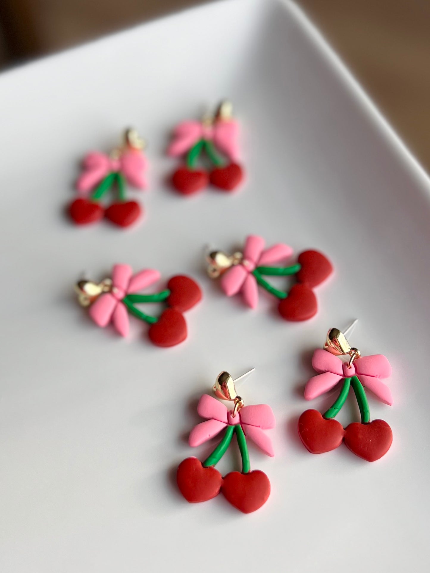 The Cherri | Cherry Bow Clay Earrings