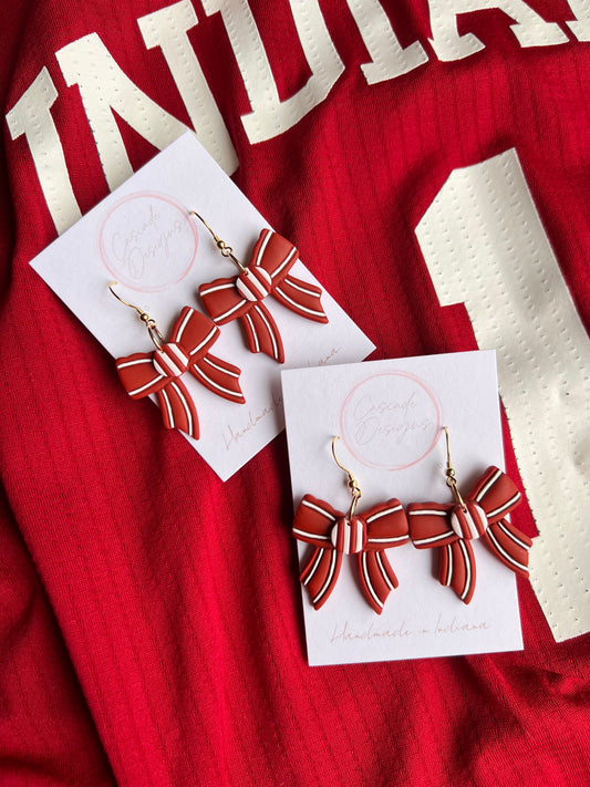 The Hoosier Bow | Red and White Bow Clay Earrings