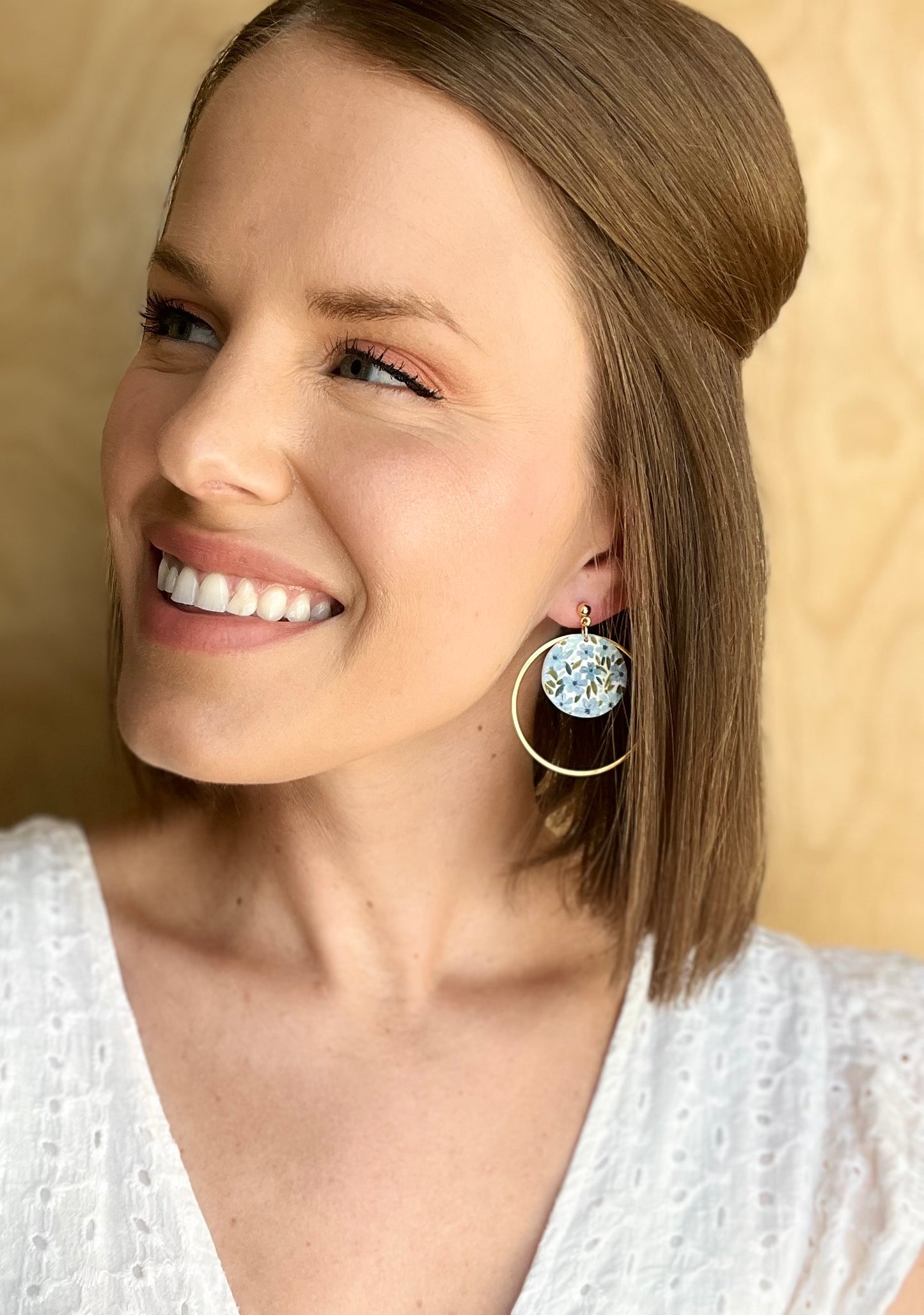 The Olivia | Floral Patterned Hoop Clay Earrings