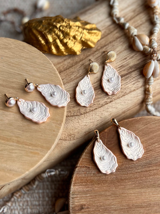 The Coasta | Shimmery Oyster and Pearl Clay Earrings