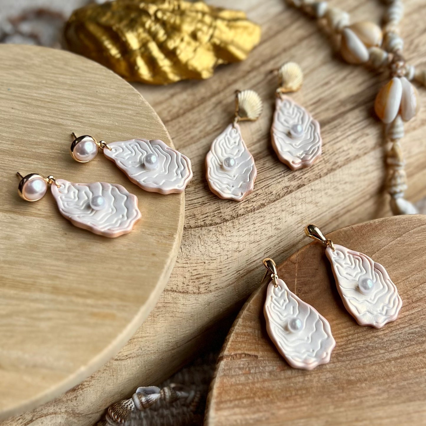 The Coasta | Shimmery Oyster and Pearl Clay Earrings