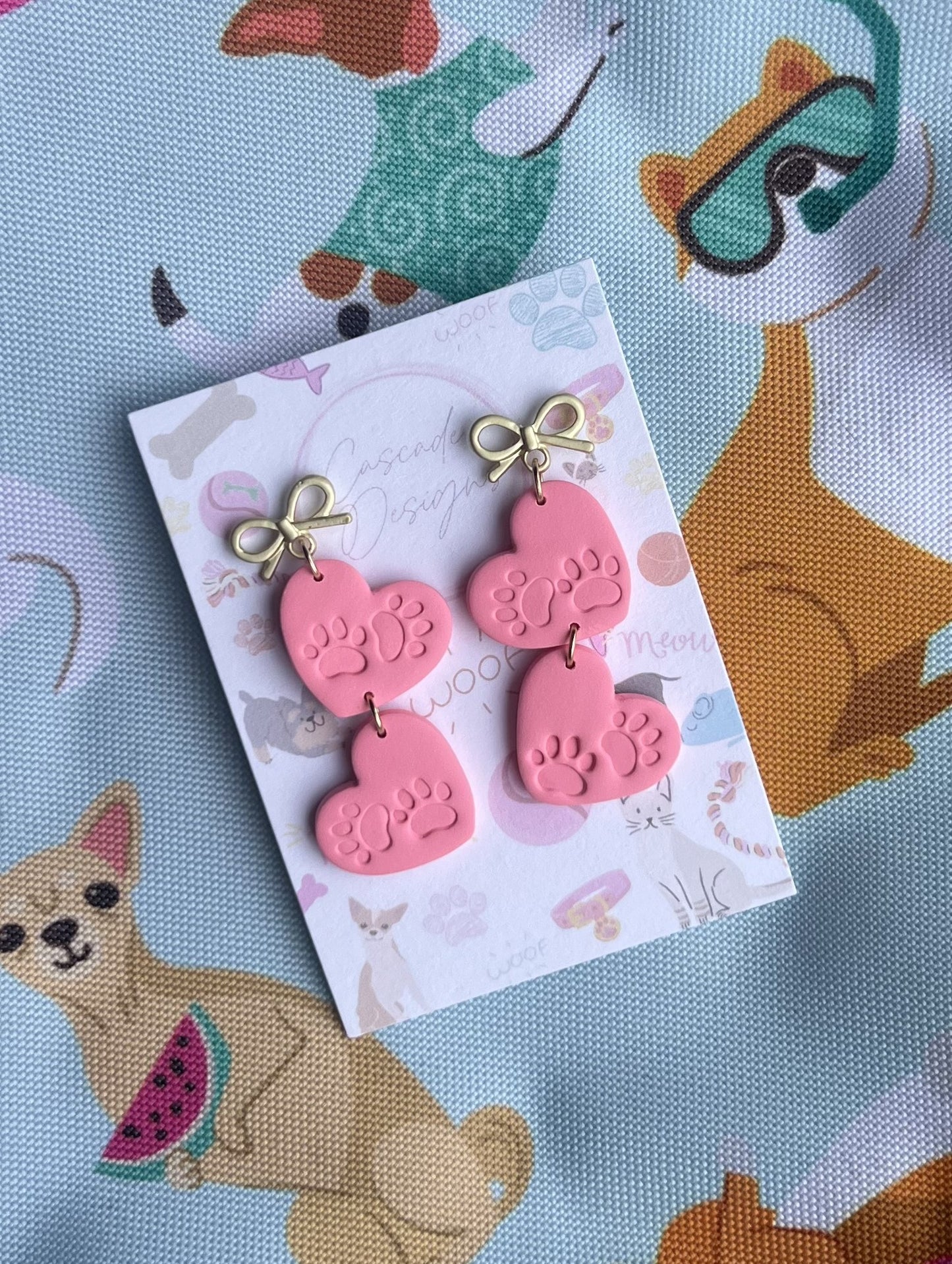 The Ellie | Paw Print Heart Clay Earrings