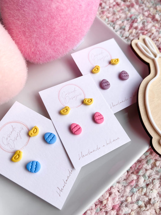 The Chick | Mini Chick and Easter Egg Clay Stud Earrings