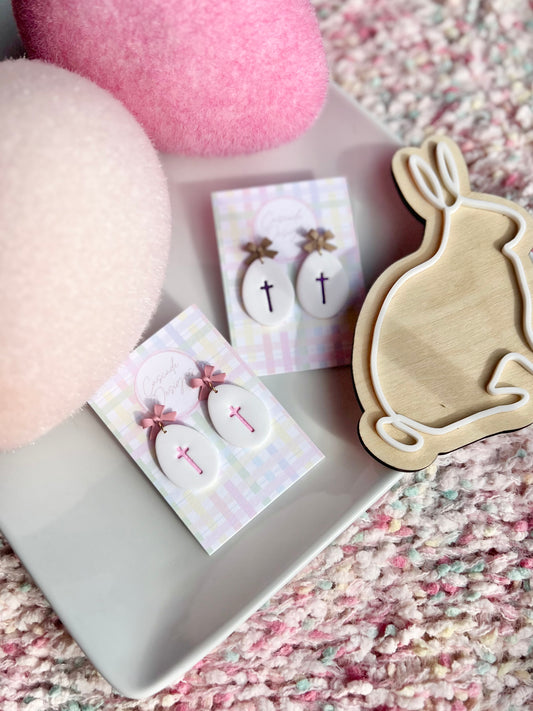 The Sunday Egg | Easter Egg Cross Clay Earrings