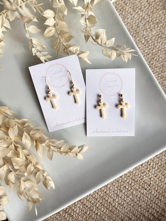 The Cross | Shimmery Cross Clay Earrings