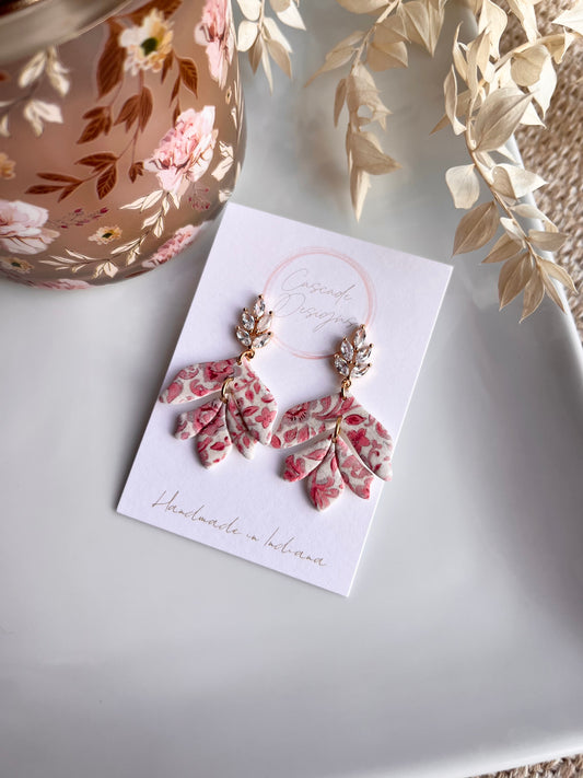 The Ophelia | Floral Patterned Crystal Drop Clay Earrings