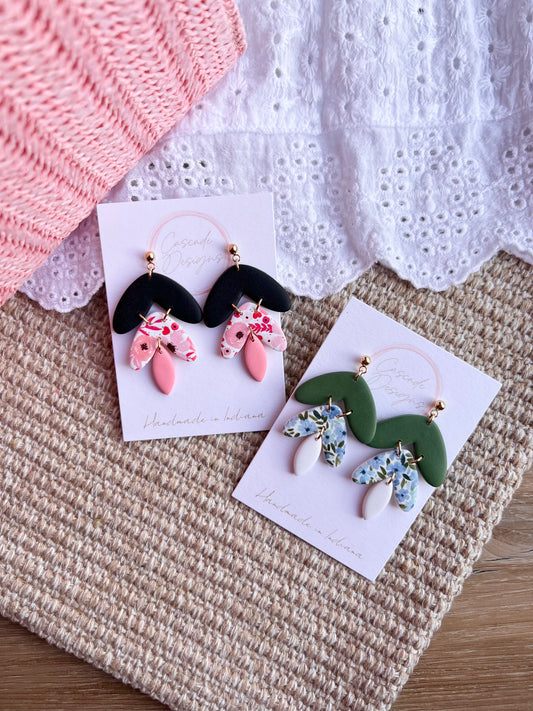 The Aria | Floral Patterned Tiered Drop Clay Earrings