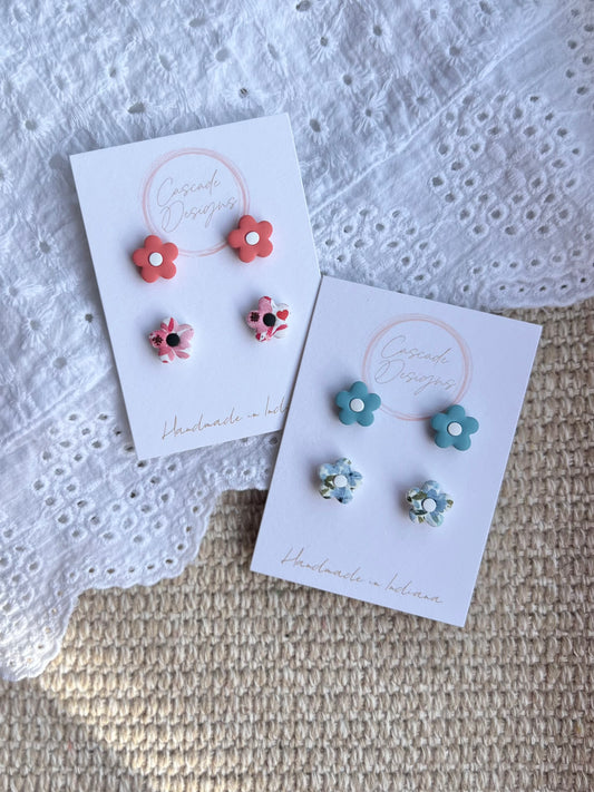 The Magnolia | Floral Patterned Clay Studs - Set of 2