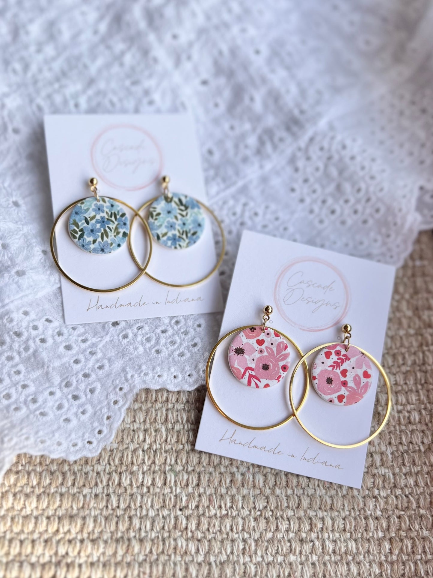 The Olivia | Floral Patterned Hoop Clay Earrings