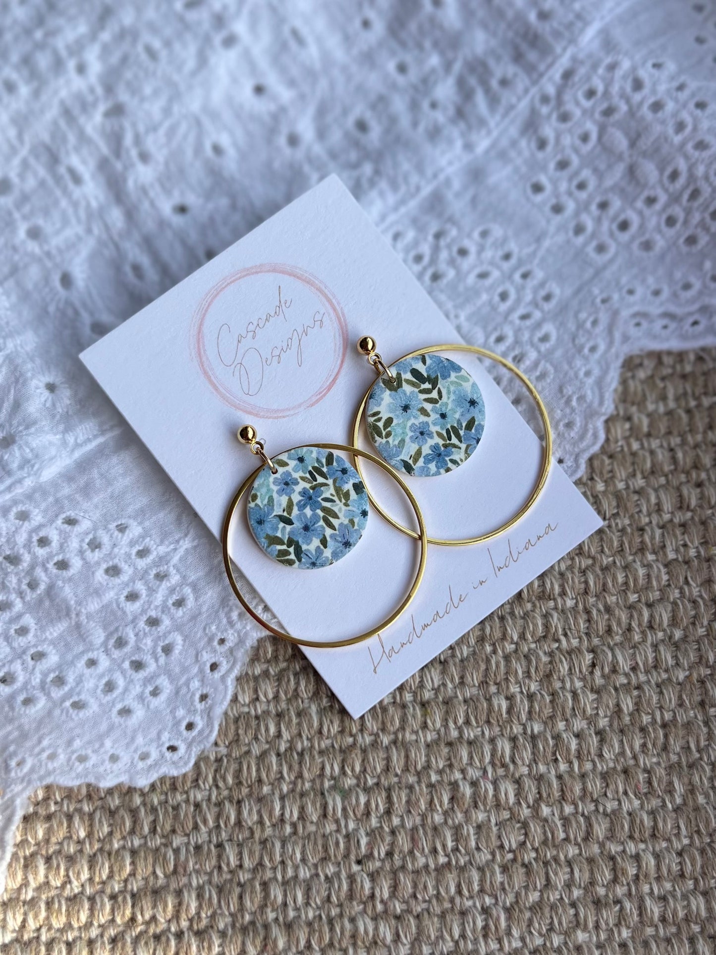 The Olivia | Floral Patterned Hoop Clay Earrings