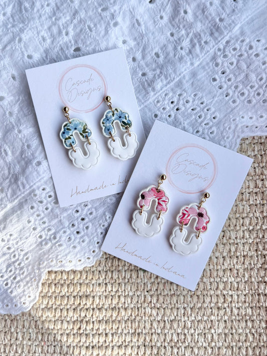 The Dahlia | Floral Patterned Scalloped Clay Earrings