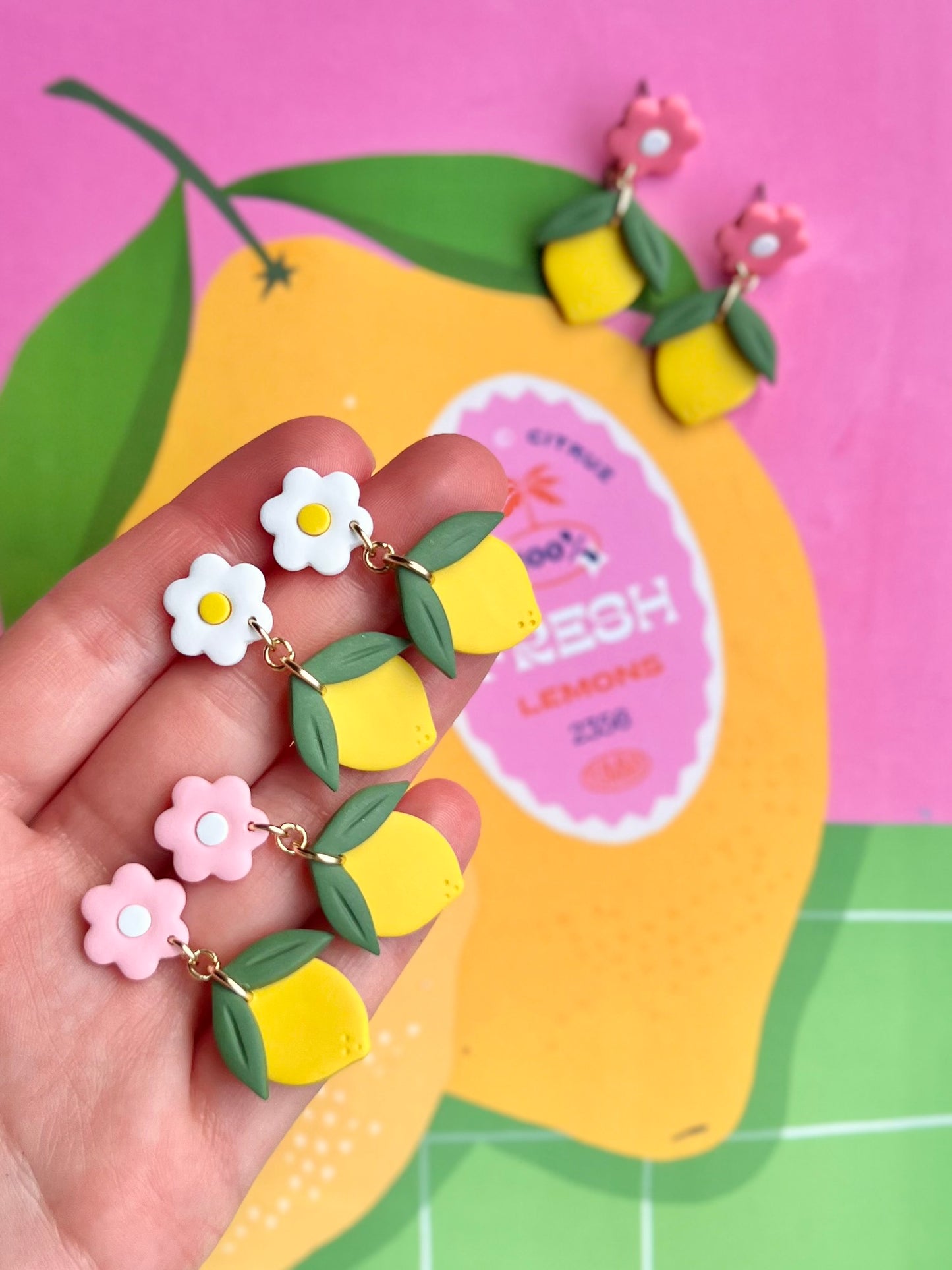 The Summer | Floral Lemon Clay Earrings