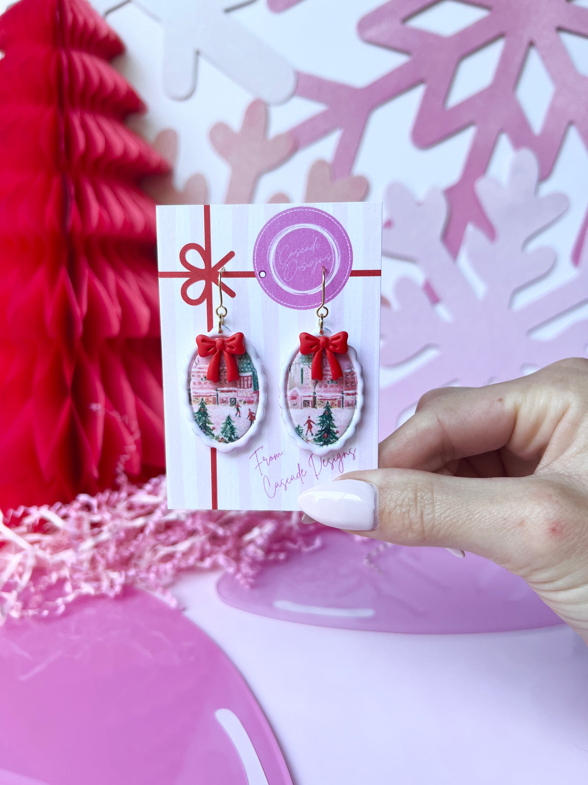 The Winter on Main Street | Winterscape Snow Globe and Scalloped Framed Earrings