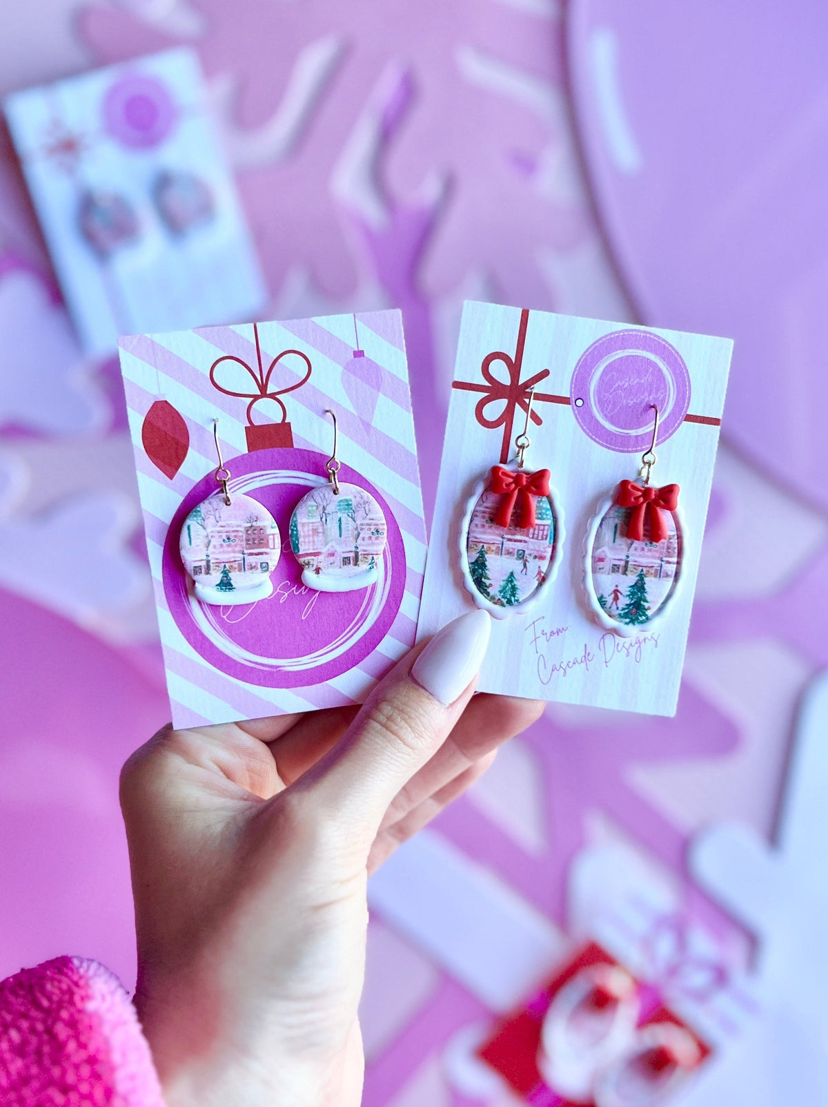 The Winter on Main Street | Winterscape Snow Globe and Scalloped Framed Earrings