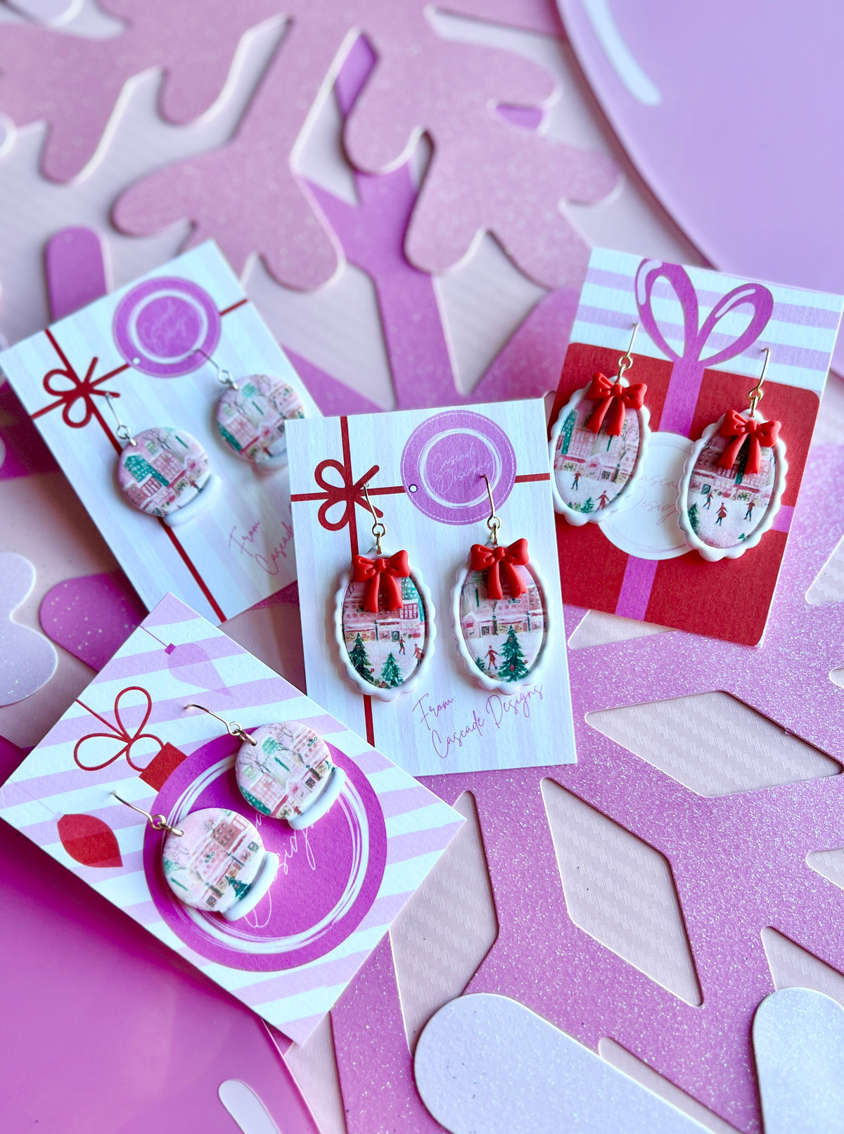 The Winter on Main Street | Winterscape Snow Globe and Scalloped Framed Earrings